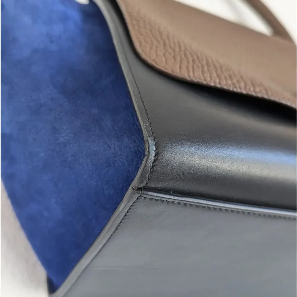 CELINE Blue/Black/Brown Leather Suede Trapeze Medium Handbag Shoulder Bag - Picture 6 of 16